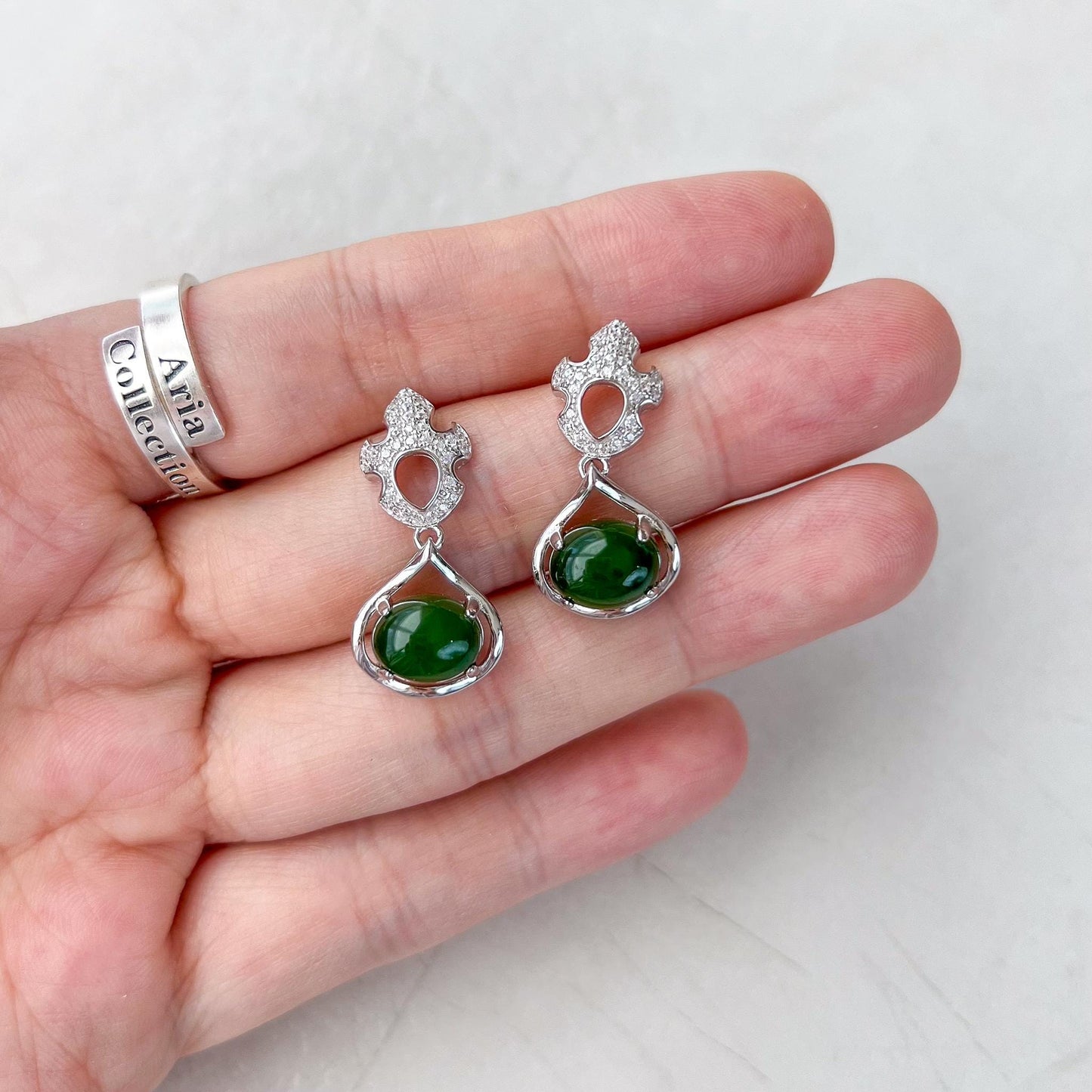 Jade Silver Maple Earrings, Green Nephrite Jade Sterling Silver Earrings, JSY-0424-12113