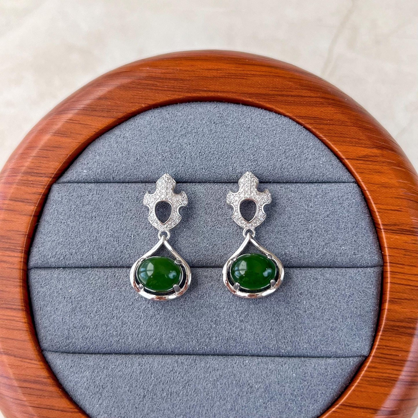 Jade Silver Maple Earrings, Green Nephrite Jade Sterling Silver Earrings, JSY-0424-12113