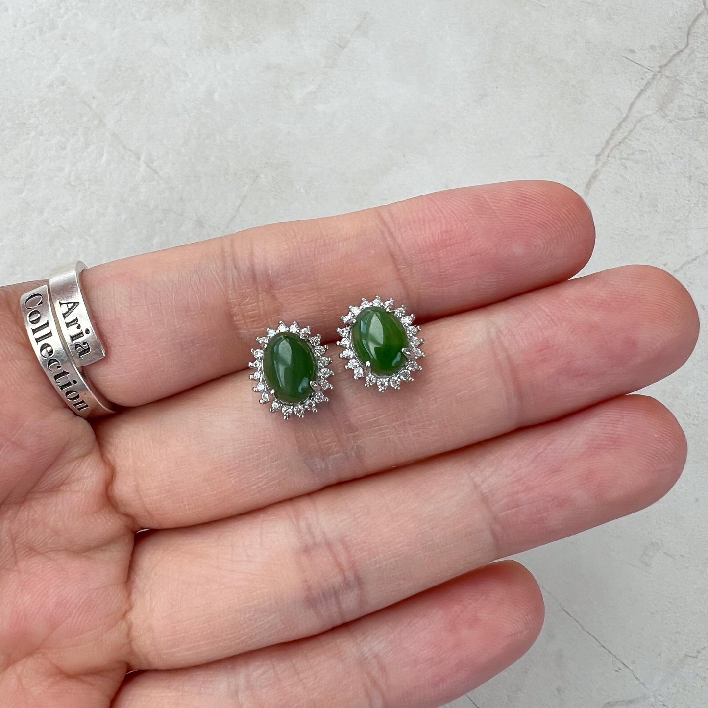 Silver Sunlit Jade Earring Studs, Green Nephrite Jade Sterling Silver Earrings, JSY-0424-12116