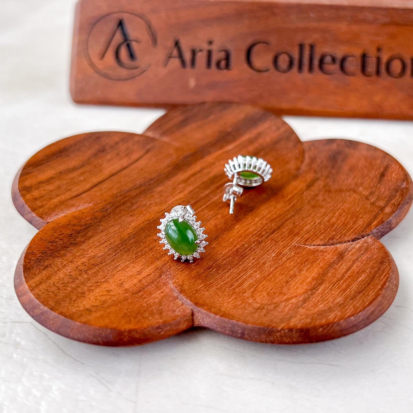 Silver Sunlit Jade Earring Studs, Green Nephrite Jade Sterling Silver Earrings, JSY-0424-12116