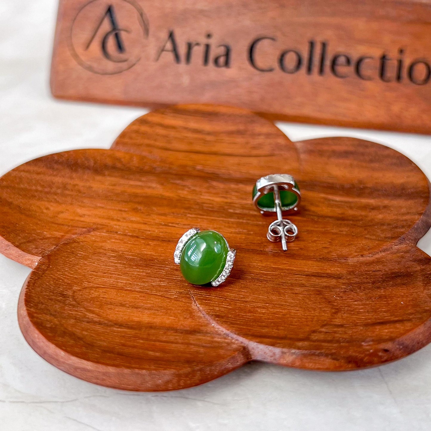 Verdant Embrace Jade Earring Studs, Green Nephrite Jade Sterling Silver Earrings, JSY-0424-12112