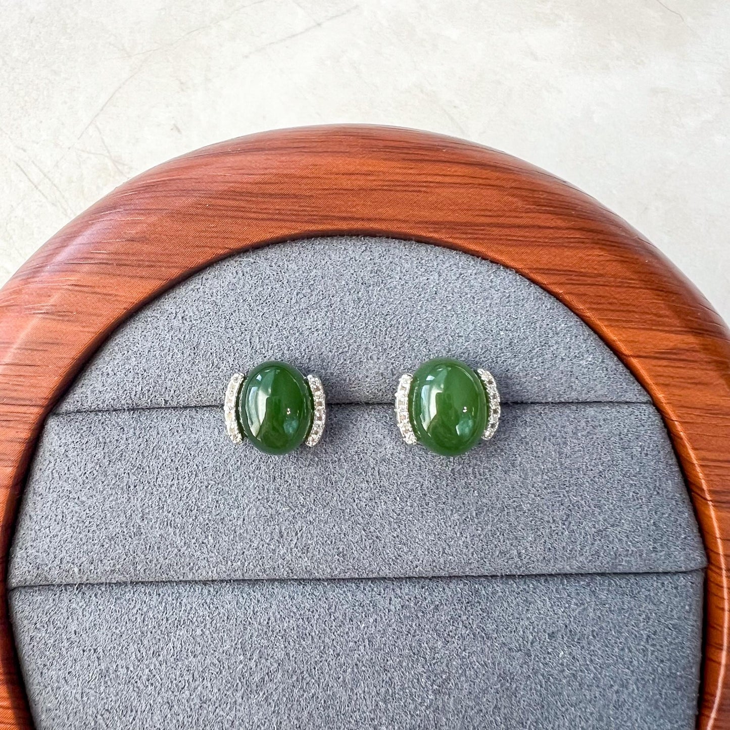 Verdant Embrace Jade Earring Studs, Green Nephrite Jade Sterling Silver Earrings, JSY-0424-12112