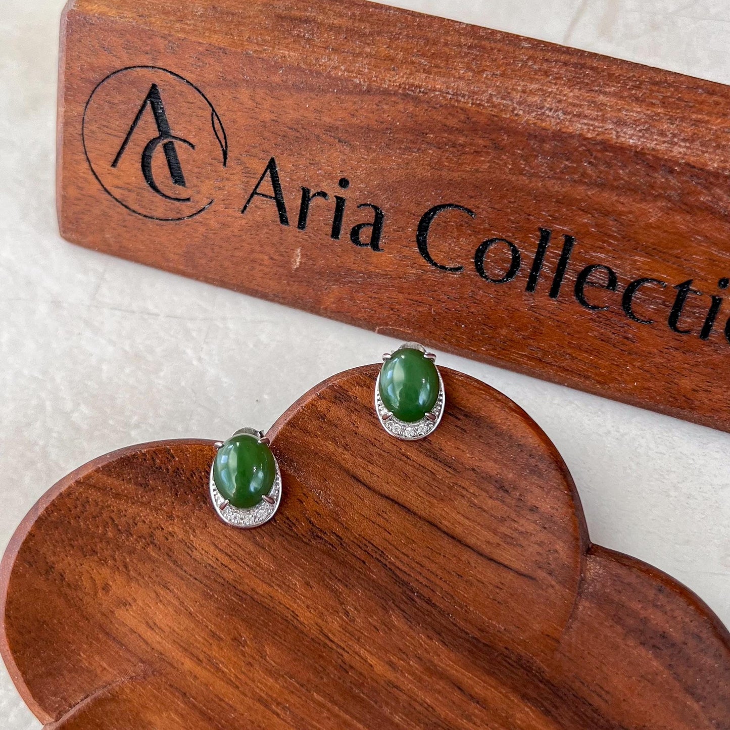 Green Half Moon Jade Earring Studs, Green Nephrite Jade Sterling Silver Earrings, JSY-0424-12108