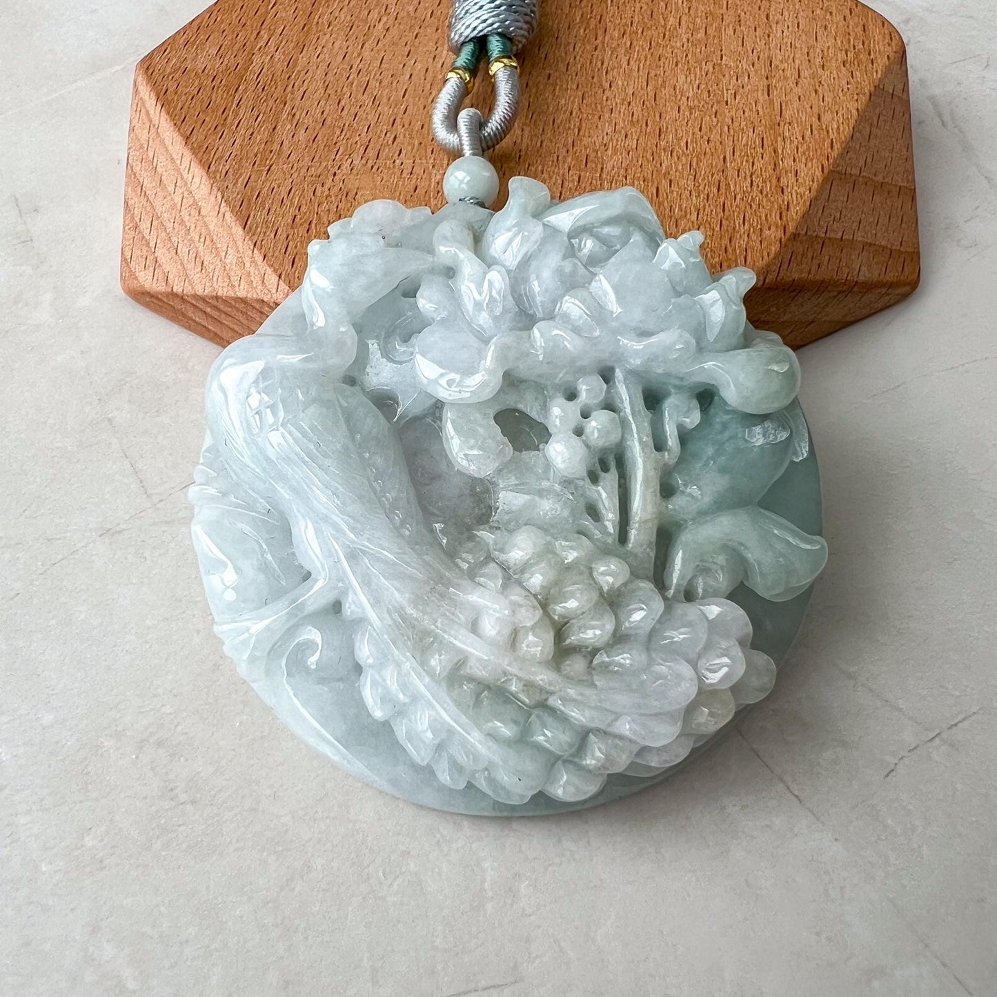 Phoenix Blossom Pendant Jade Pendant, Large Jadeite Jade Carved Pendant Necklace, 凤凰, YGR-0322-1732292517