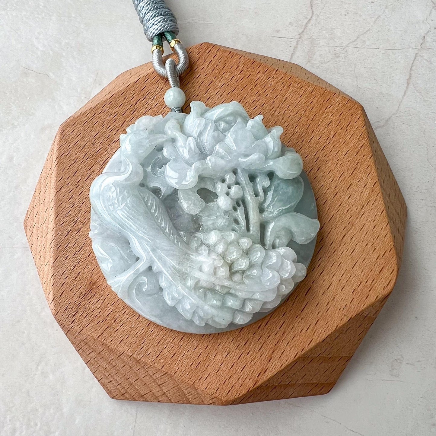 Phoenix Blossom Pendant Jade Pendant, Large Jadeite Jade Carved Pendant Necklace, 凤凰, YGR-0322-1732292517