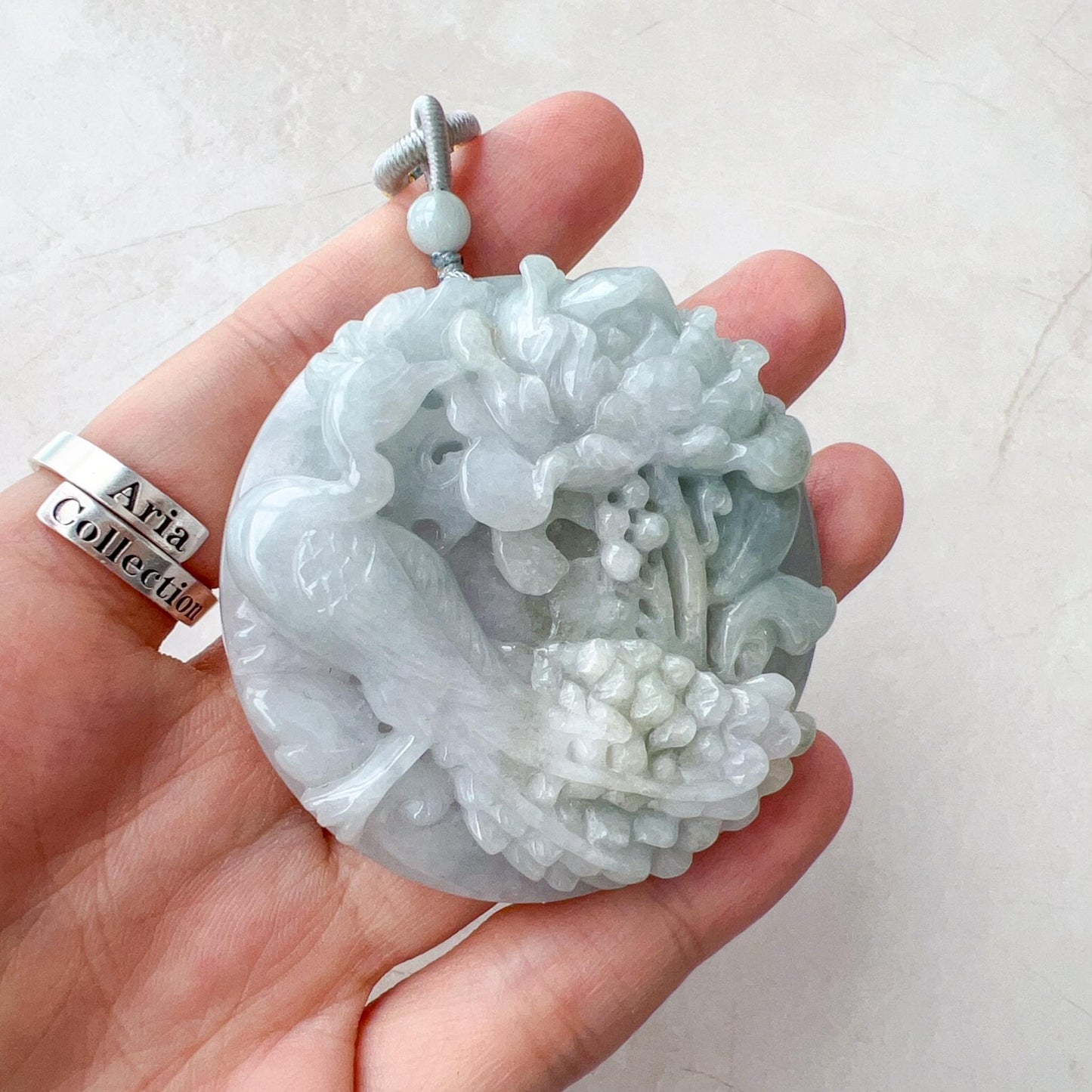 Phoenix Blossom Pendant Jade Pendant, Large Jadeite Jade Carved Pendant Necklace, 凤凰, YGR-0322-1732292517