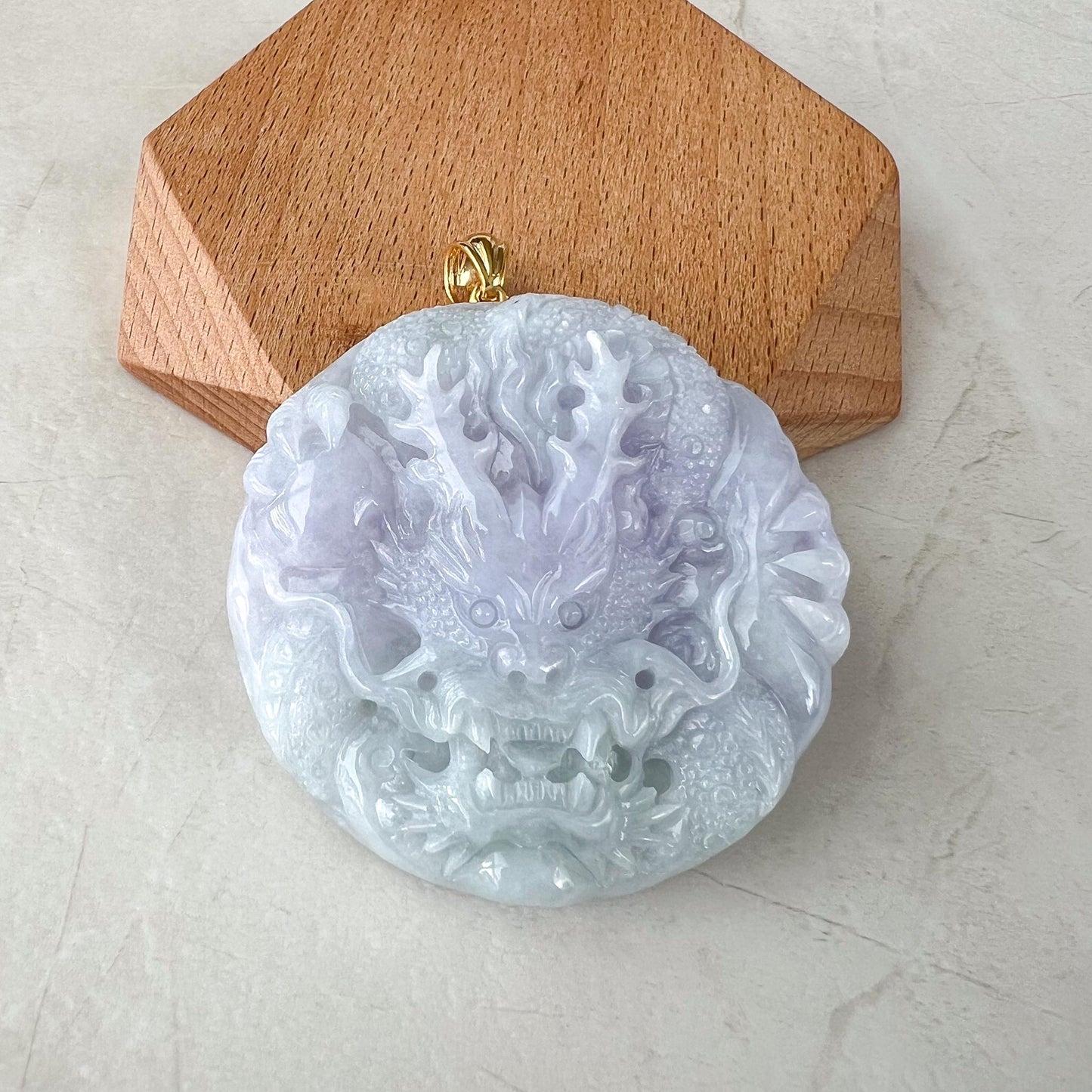 Purple Eternal Dragon Pendant, Purple & Light Green Jadeite Jade Pendant with 18K Solid Gold, YGR-1123-1732690723