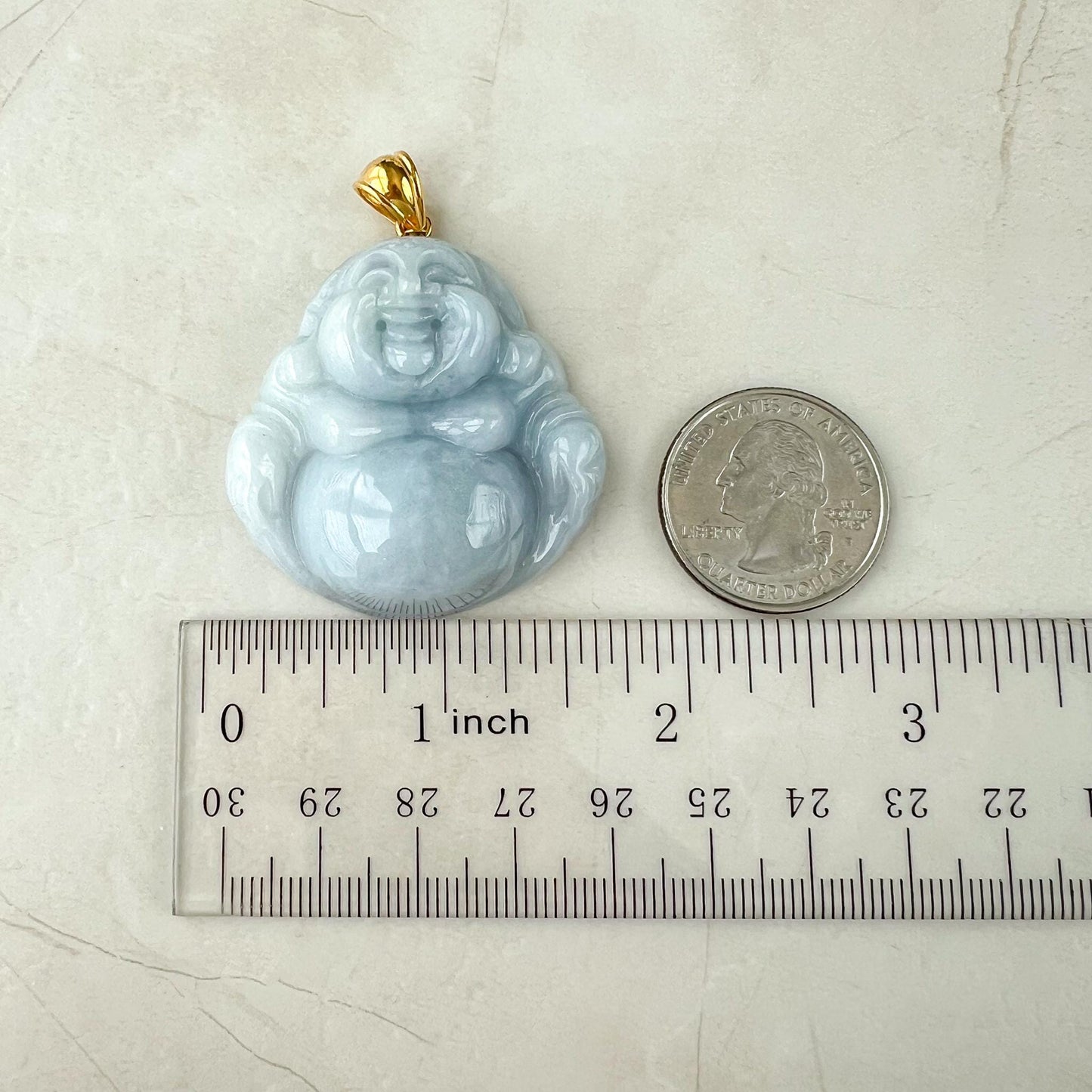 Purple Lavender Jadeite Jade Large Happy Buddha Carved Pendant with 18k Solid Gold Bail, YGR-0823-1734587275