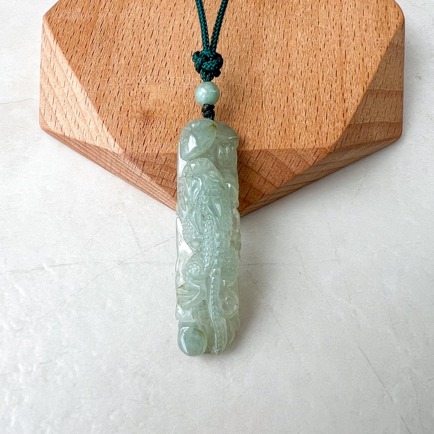 Guardian Pi Xiu Jade Pendant, Green Jadeite Jade, Dragon Pixiu Pi Xiu Leaf, 貔貅, Dragon Chinese Carved Pendant, YGR-0823-1732955445