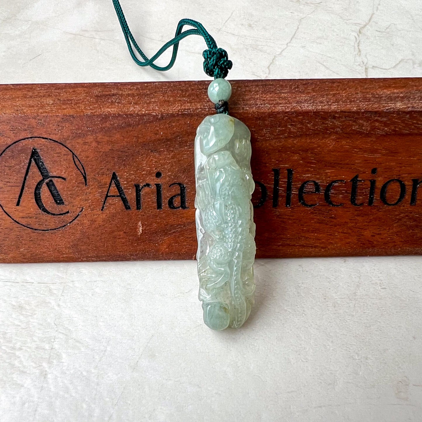 Guardian Pi Xiu Jade Pendant, Green Jadeite Jade, Dragon Pixiu Pi Xiu Leaf, 貔貅, Dragon Chinese Carved Pendant, YGR-0823-1732955445