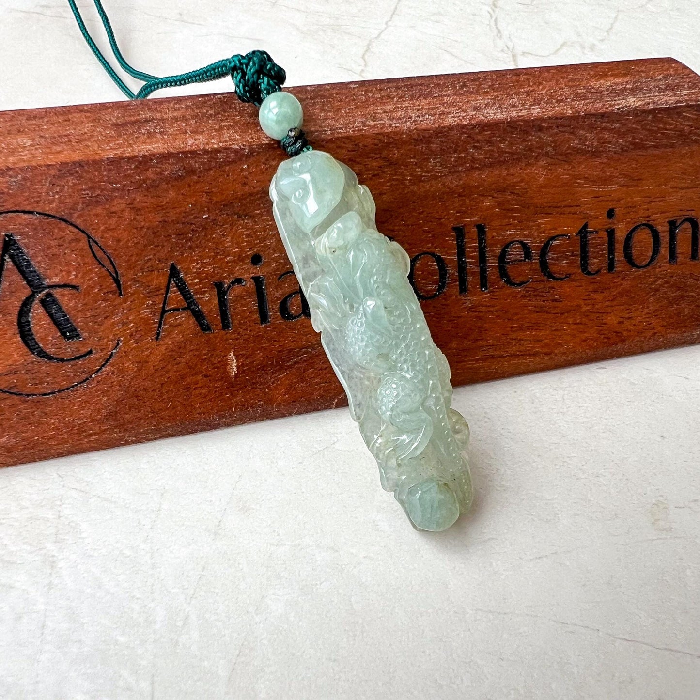 Guardian Pi Xiu Jade Pendant, Green Jadeite Jade, Dragon Pixiu Pi Xiu Leaf, 貔貅, Dragon Chinese Carved Pendant, YGR-0823-1732955445