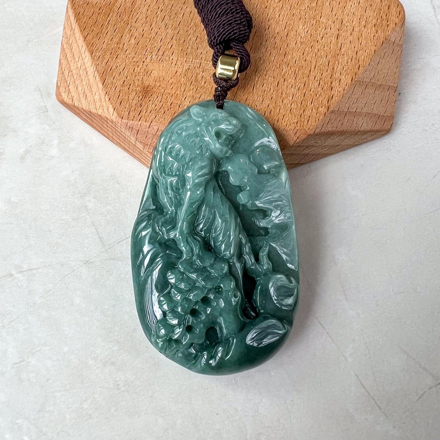 Tiger's Ascent Jade Pendant, Green Jadeite Hand Carved Jade Pendant, YJ-0522-0418390