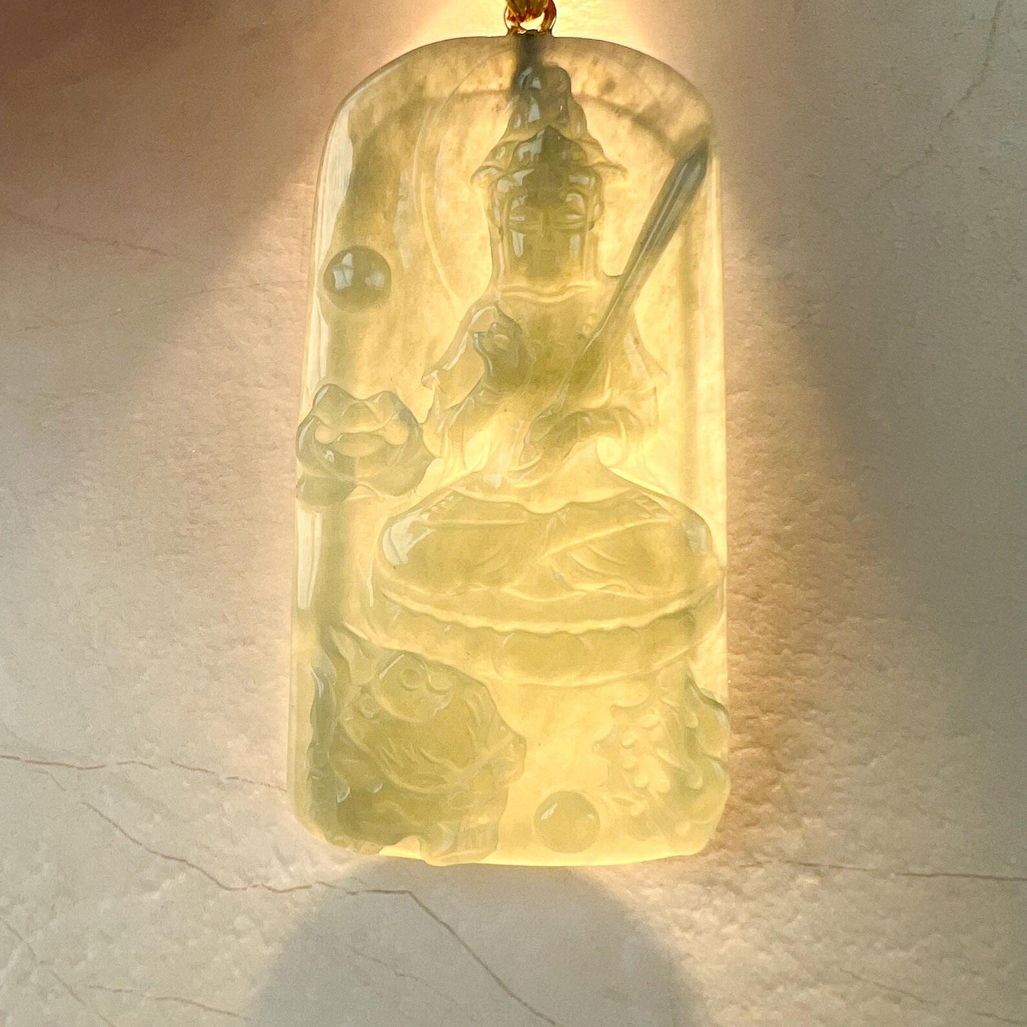 Manjushri Buddha Pendant with 18K gold, Jadeite Jade Wisdom Buddha Wen Shu, Văn Thù Sư Lợi Bồ Tát,  文殊, Carved Pendant, SC-0224-1735425932