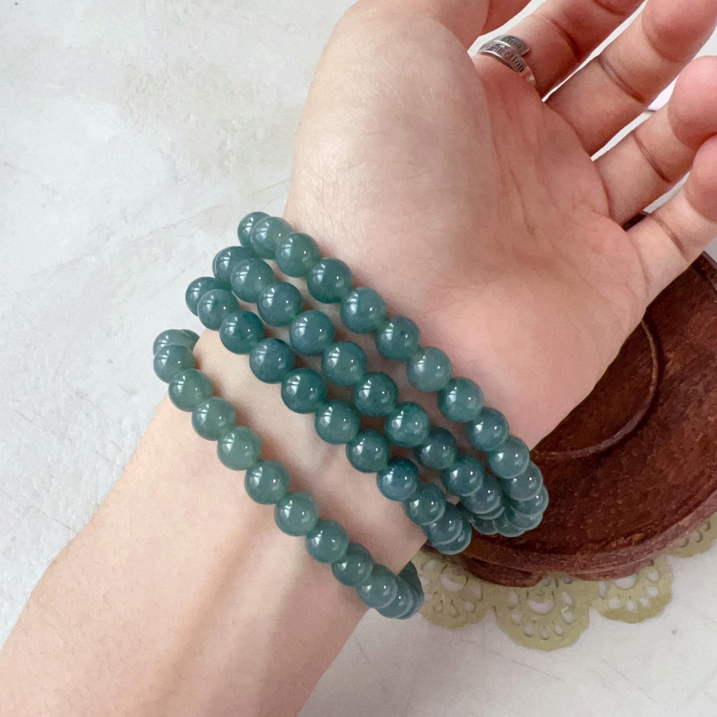 6.7 mm 108 Blue Green Jadeite Jade Mala Prayer Beads Bracelet Necklace, SCA-0424-1735426735