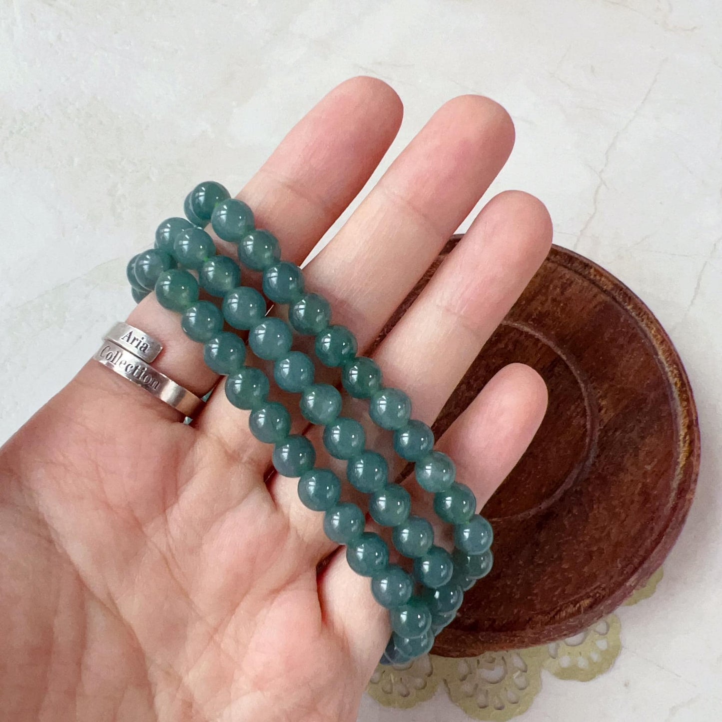 6.7 mm 108 Blue Green Jadeite Jade Mala Prayer Beads Bracelet Necklace, SCA-0424-1735426735