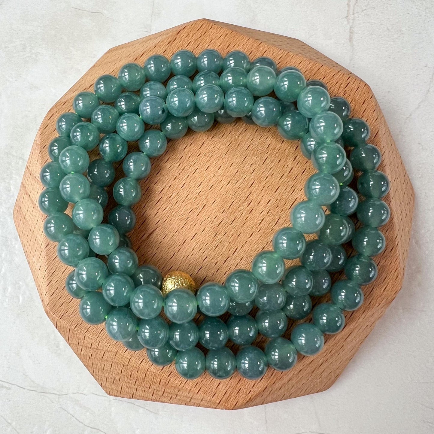 6.7 mm 108 Blue Green Jadeite Jade Mala Prayer Beads Bracelet Necklace, SCA-0424-1735426735