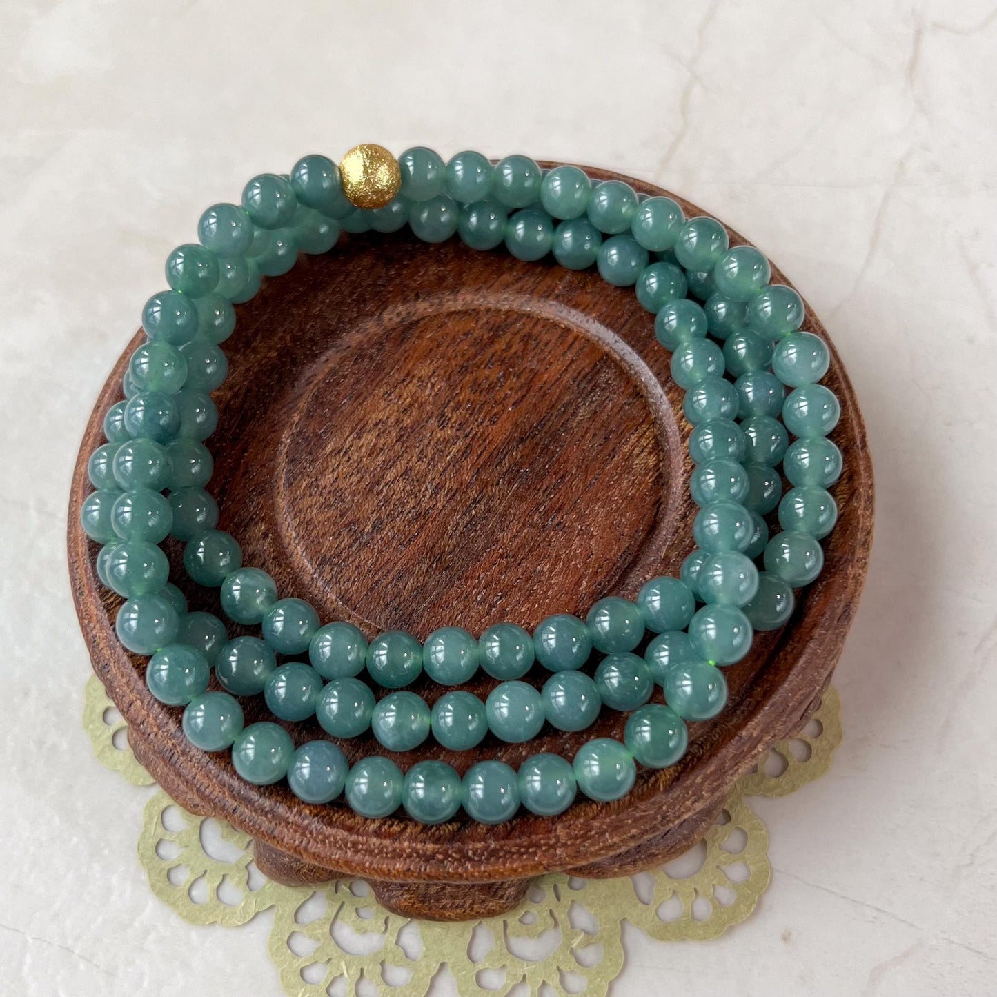 6.7 mm 108 Blue Green Jadeite Jade Mala Prayer Beads Bracelet Necklace, SCA-0424-1735426735