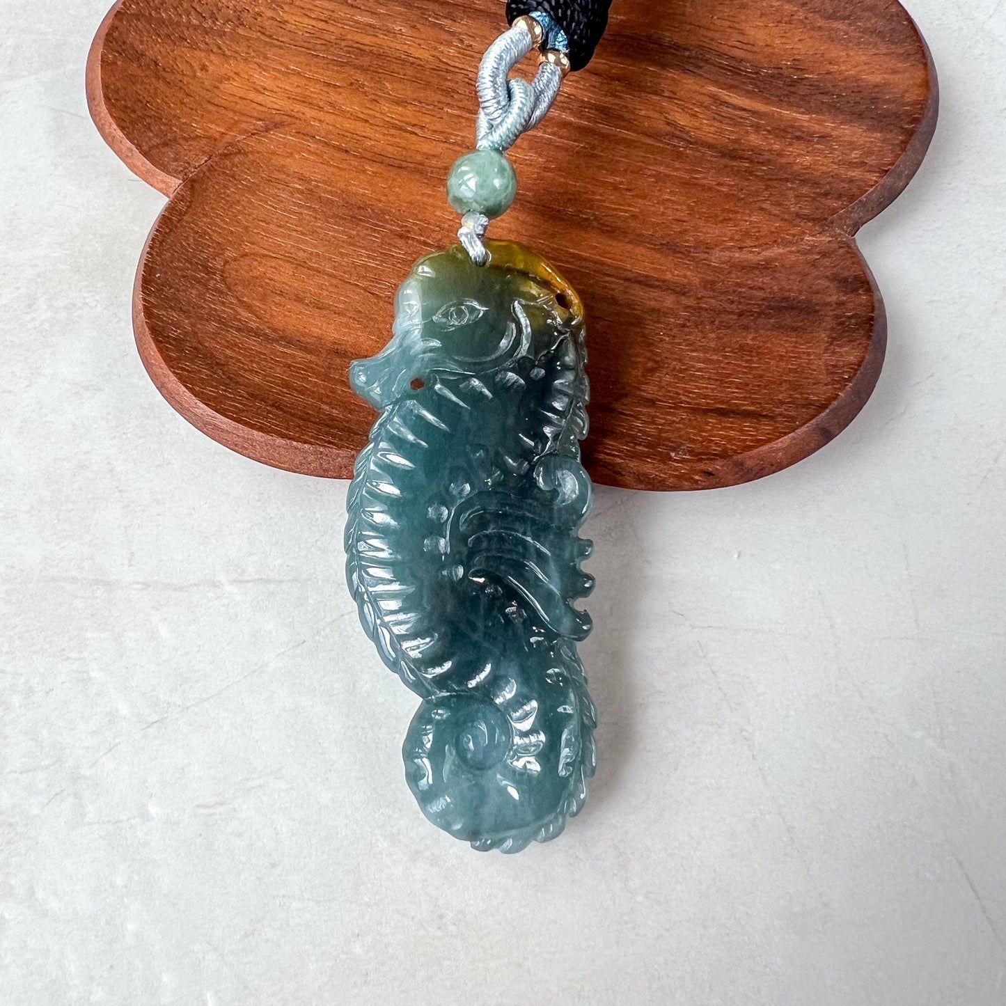 Ocean Jewel Seahorse Jade Pendant, Blue Green Jadeite Jade Pendant Necklace, XZ-0323-0005543