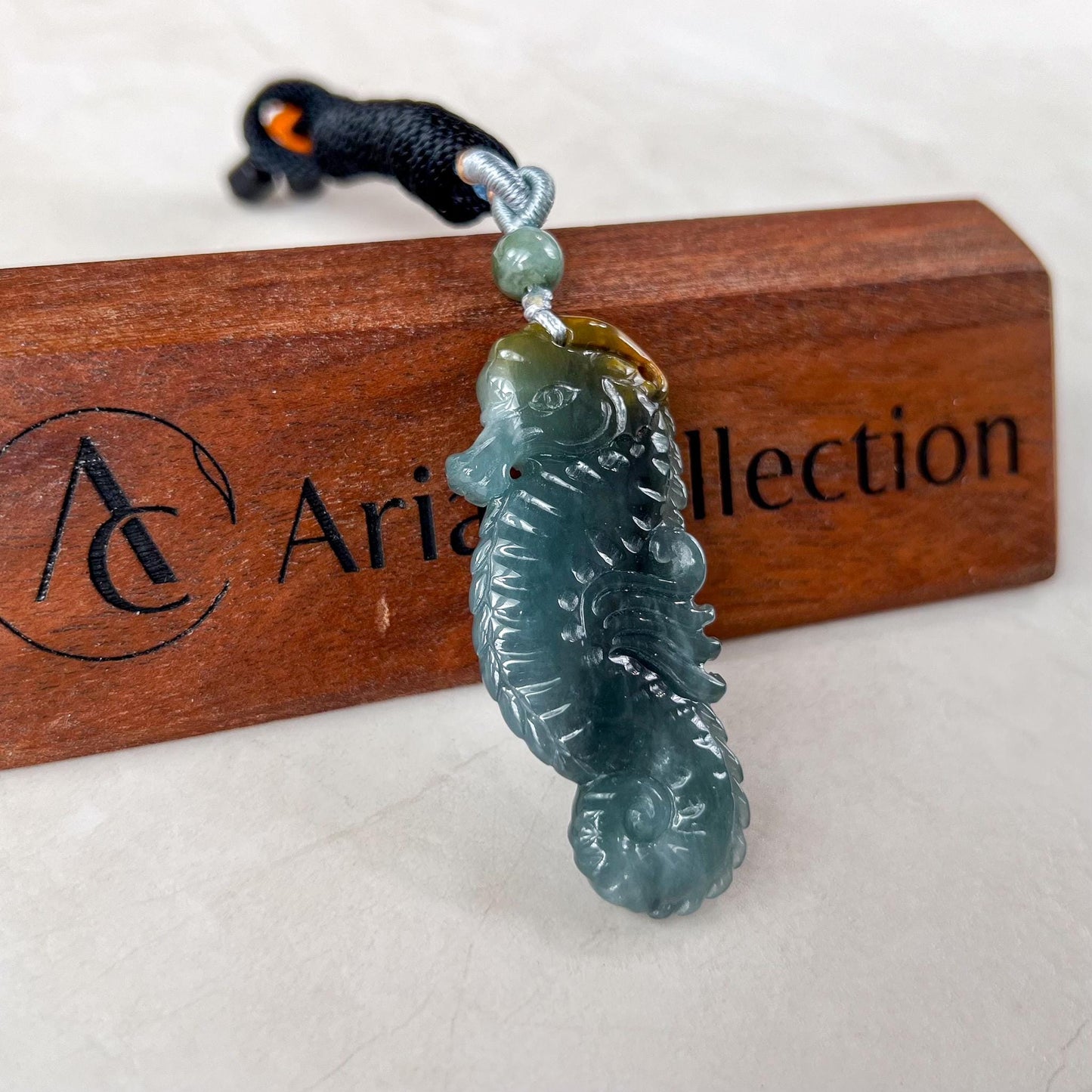 Ocean Jewel Seahorse Jade Pendant, Blue Green Jadeite Jade Pendant Necklace, XZ-0323-0005543