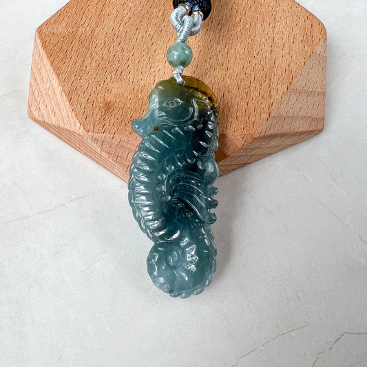 Ocean Jewel Seahorse Jade Pendant, Blue Green Jadeite Jade Pendant Necklace, XZ-0323-0005543