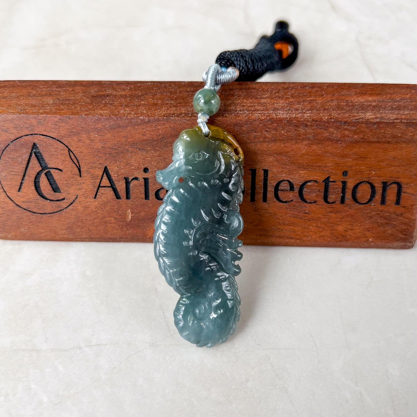 Ocean Jewel Seahorse Jade Pendant, Blue Green Jadeite Jade Pendant Necklace, XZ-0323-0005543