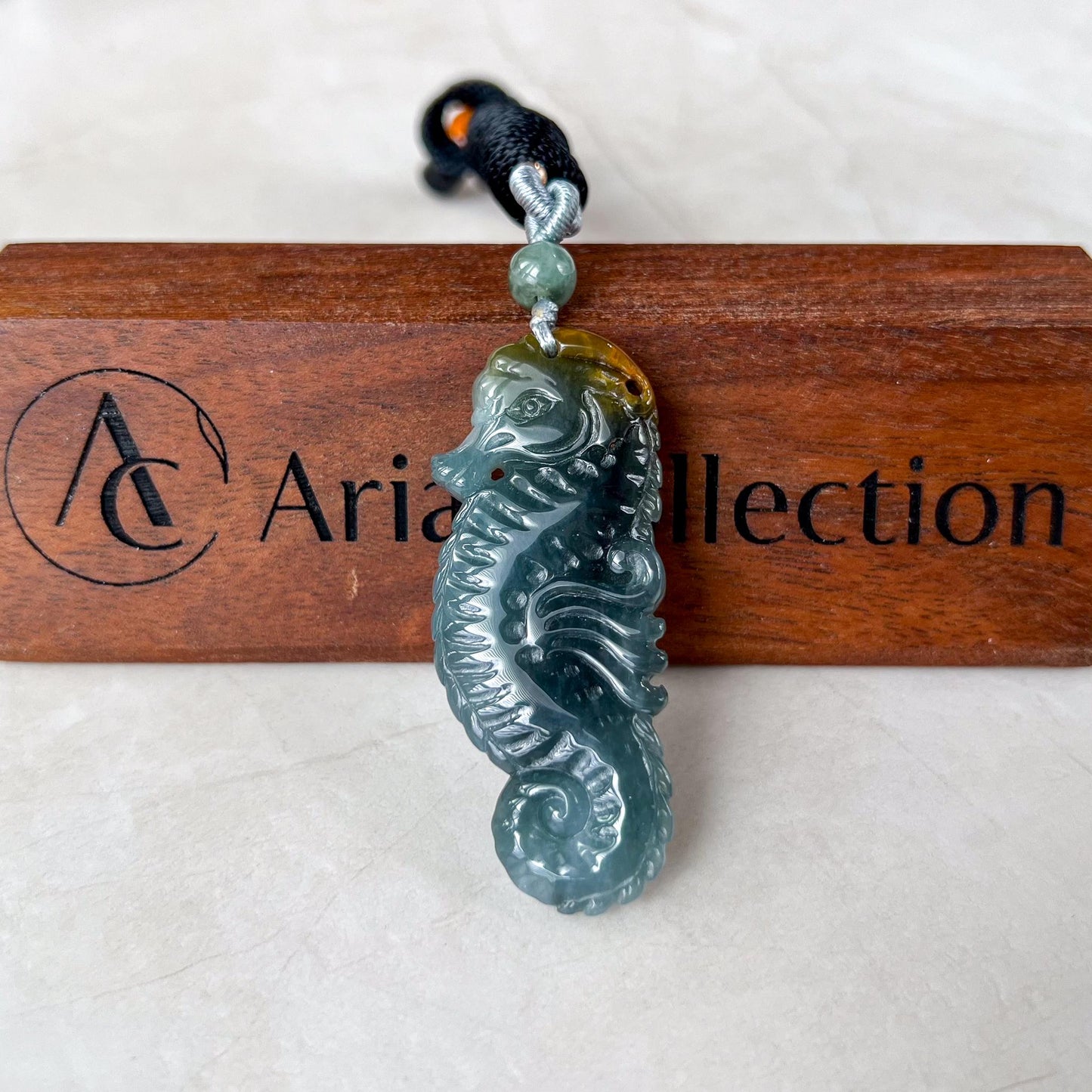 Ocean Jewel Seahorse Jade Pendant, Blue Green Jadeite Jade Pendant Necklace, XZ-0323-0005543