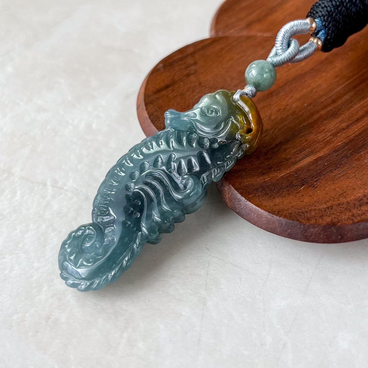 Ocean Jewel Seahorse Jade Pendant, Blue Green Jadeite Jade Pendant Necklace, XZ-0323-0005543