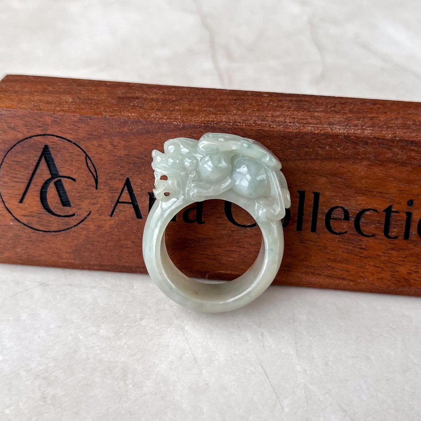 Pi Xiu Fortune Guardian Ring, US Size 11.5, Light Green Jadeite Jade, Large Jade Ring, 貔貅, Thumb Ring, YX-1222-1735496986