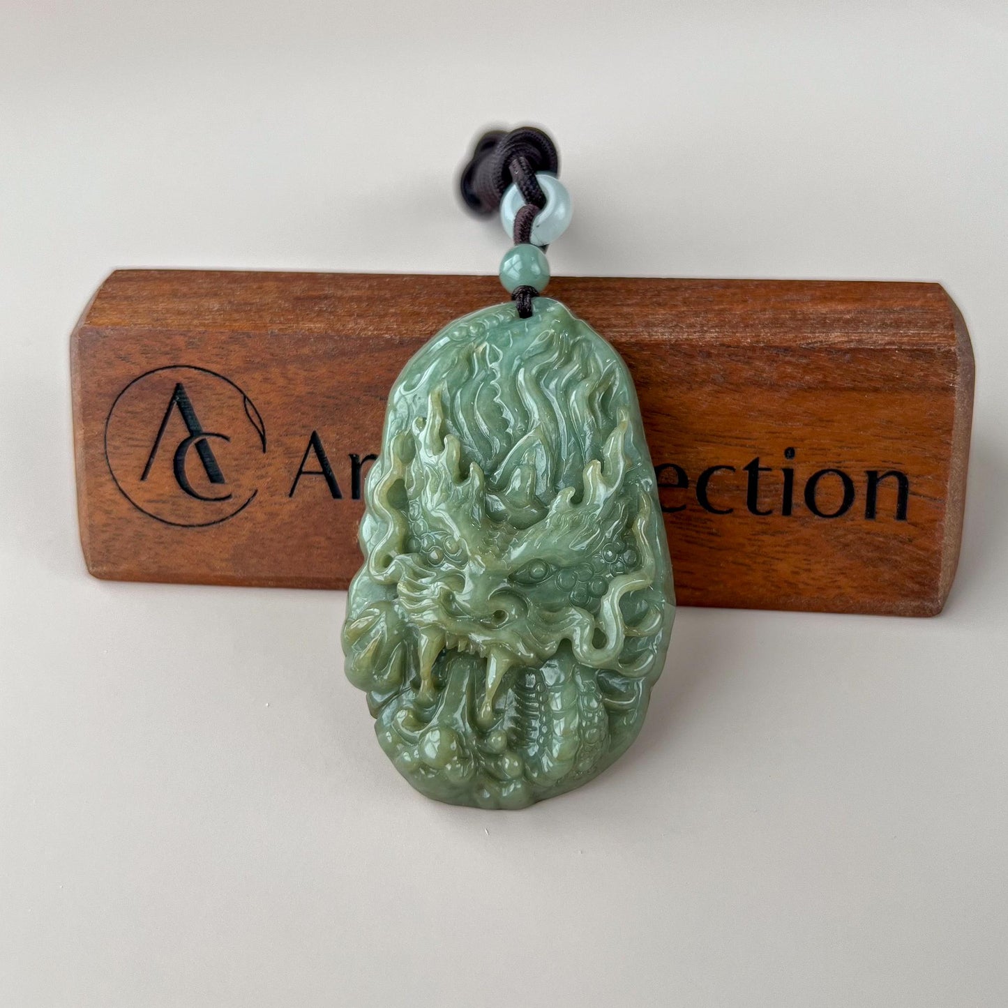 Emerald Flame Jade Dragon Pendant, Green Jadeite Jade Dragon Hand Carved Pendant Necklace, BGC-1222-0022402