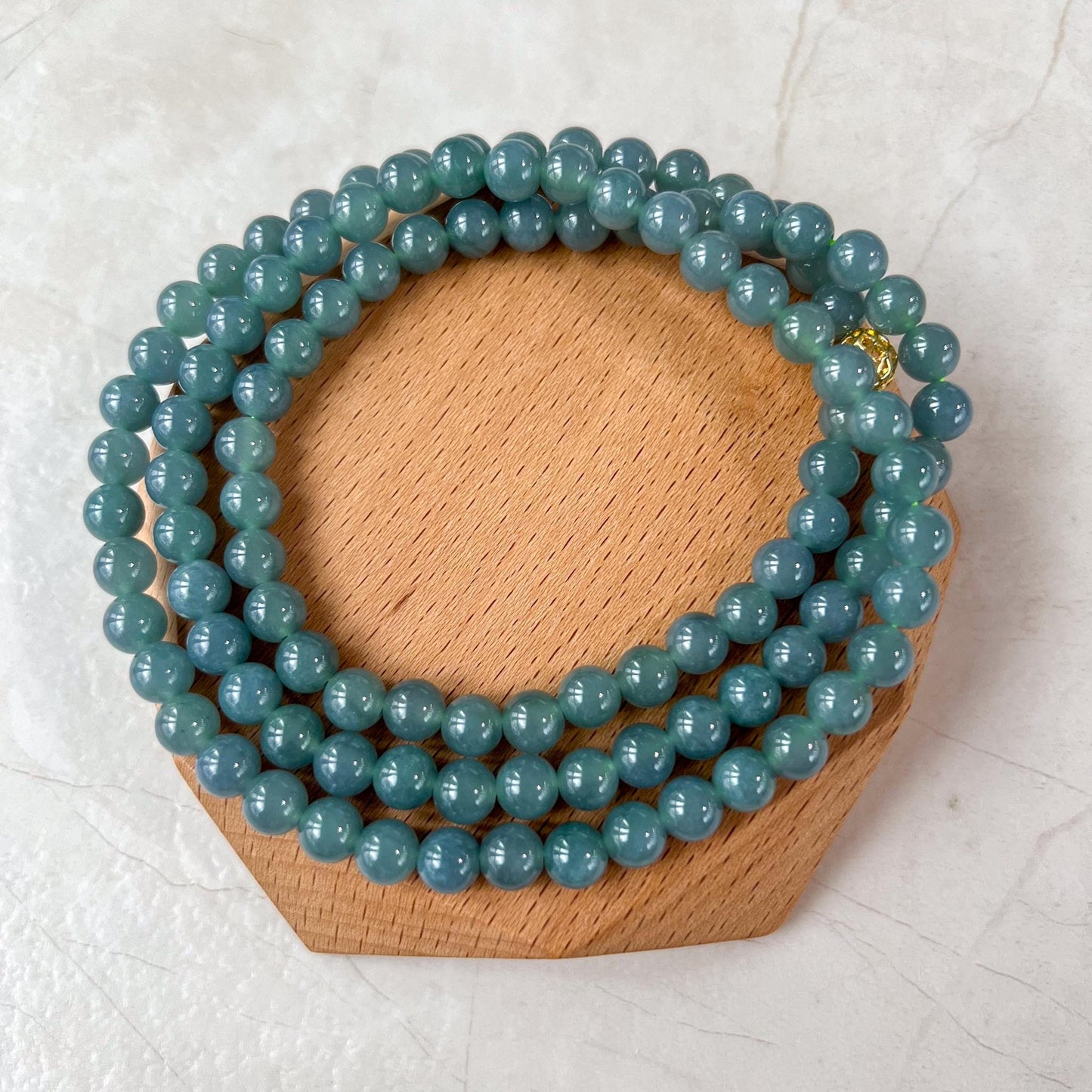 6.7 mm 108 Blue Green Jadeite Jade Mala Prayer Beads Bracelet Necklace, SCA-0424-1735616068