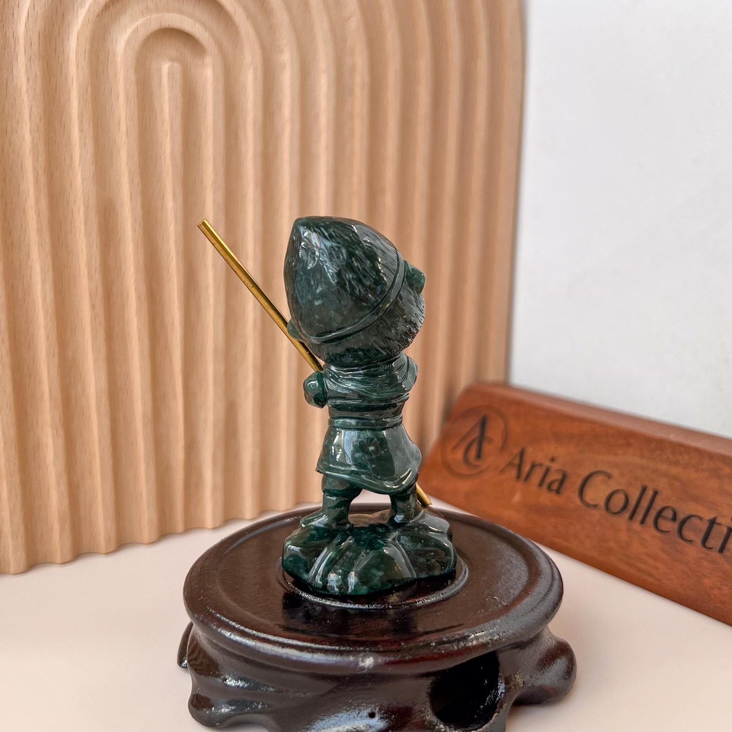 Baby Monkey King Jade Figurine, Sun Wu Kong Jade Figurine with Staff, Small Jade Figurine, 孙悟空, WMC-0724-1735837118