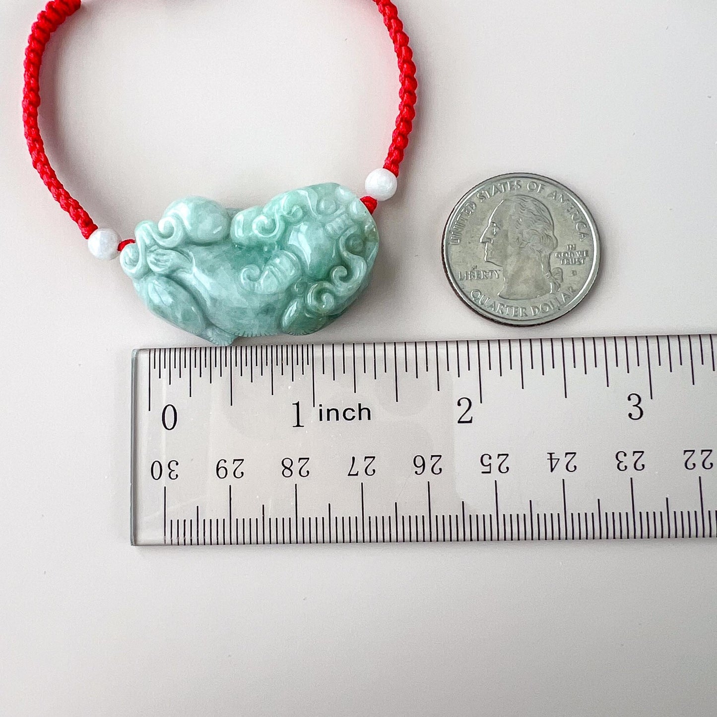 Green Jadeite Jade Pi Xiu Hand Carved Red Bracelet, 貔貅, YW-0110-1736012038