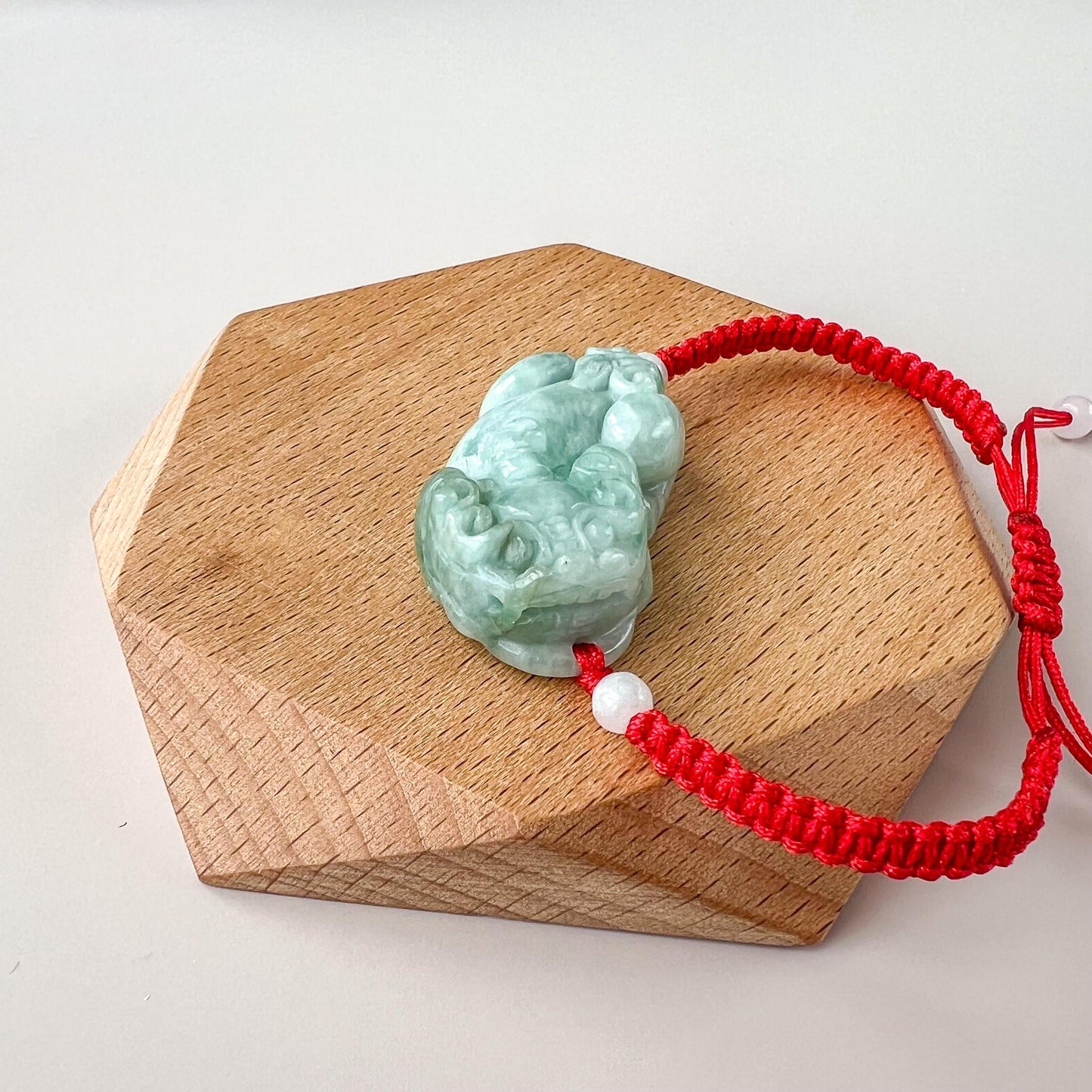 Green Jadeite Jade Pi Xiu Hand Carved Red Bracelet, 貔貅, YW-0110-1736012038