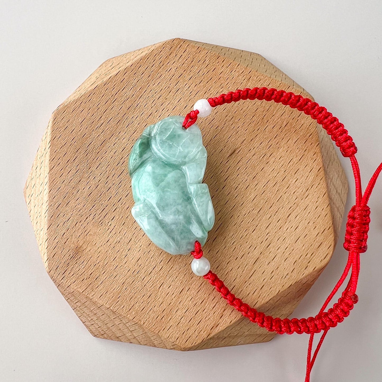 Green Jadeite Jade Pi Xiu Hand Carved Red Bracelet, 貔貅, YW-0110-1736012038