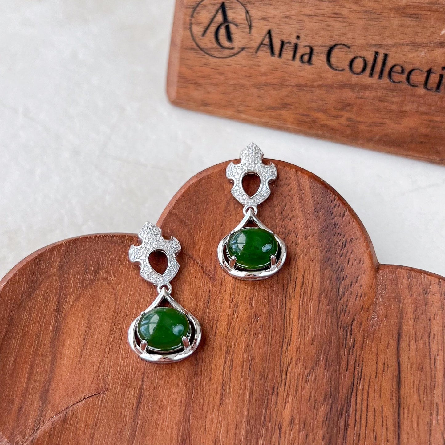 Jade Silver Maple Earrings, Green Nephrite Jade Sterling Silver Earrings, JSY-0424-12113