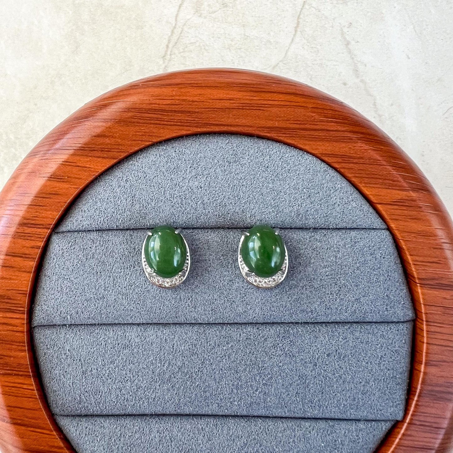 Green Half Moon Jade Earring Studs, Green Nephrite Jade Sterling Silver Earrings, JSY-0424-12108