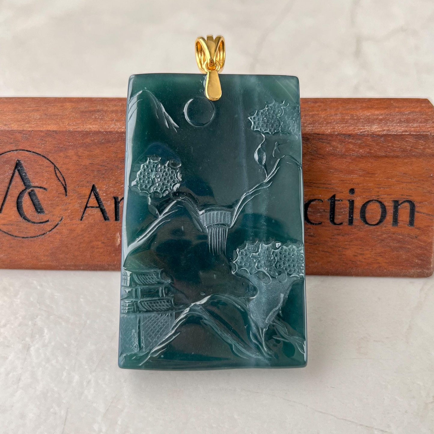 Guardian Dragon and Tiger Jade Pendant, Landscape Pendant, Green Jadeite Jade Dragon Hand Carved Pendant with 18K Gold, EAS-0424-1734588427