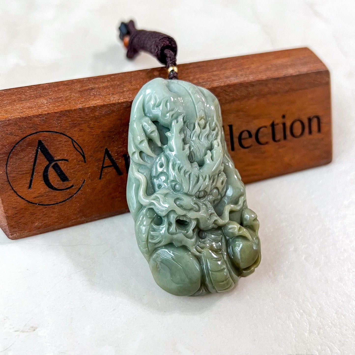 Dragon's Roar Jade Pendant, Green Jadeite Jade Dragon Hand Carved Pendant, BH-1223-0001598