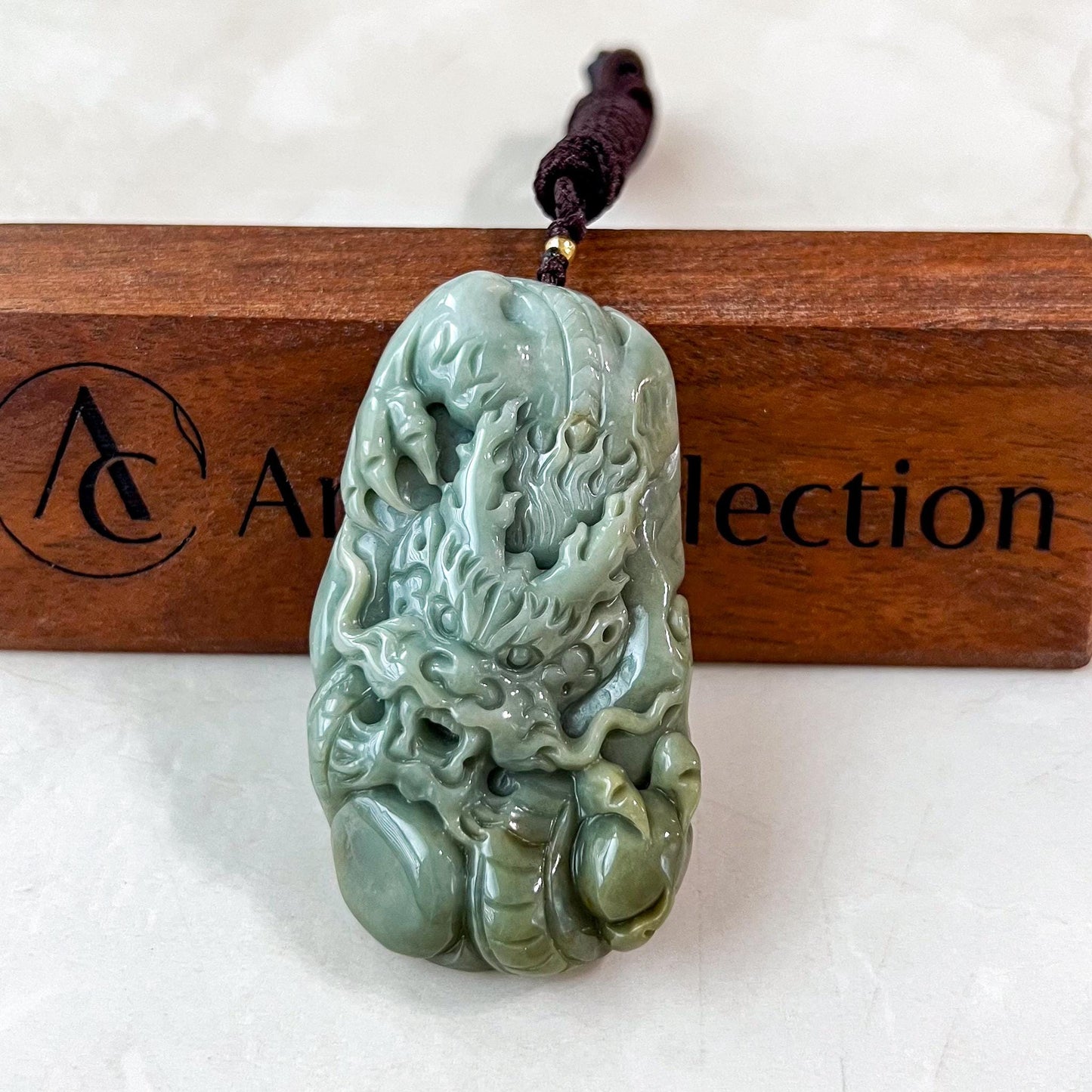 Dragon's Roar Jade Pendant, Green Jadeite Jade Dragon Hand Carved Pendant, BH-1223-0001598