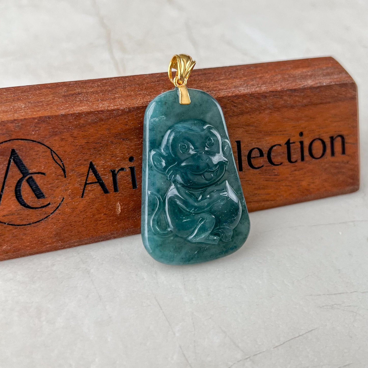 Monkey with Life Peach and 18K Gold Jade Pendant, Jadeite Jade Pendant, KIK-0424-1736716918