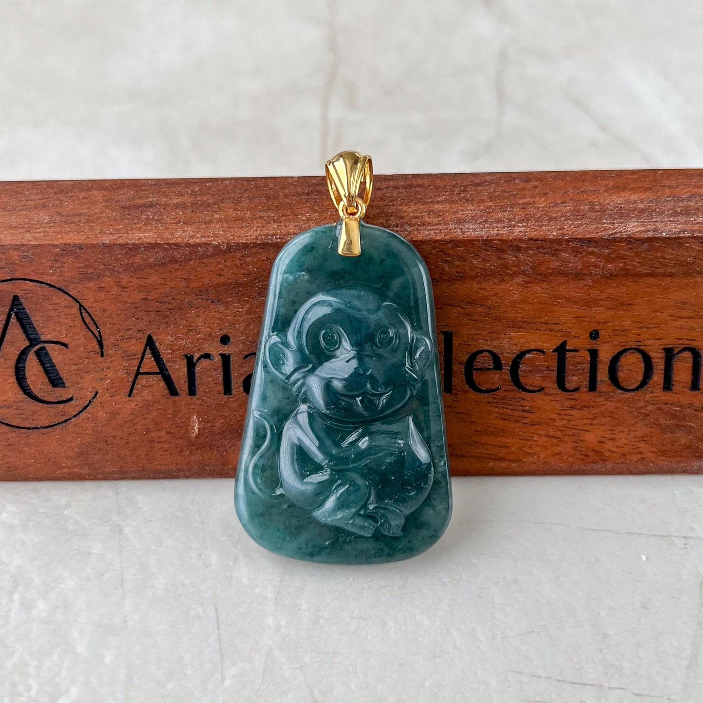 Monkey with Life Peach and 18K Gold Jade Pendant, Jadeite Jade Pendant, KIK-0424-1736716918