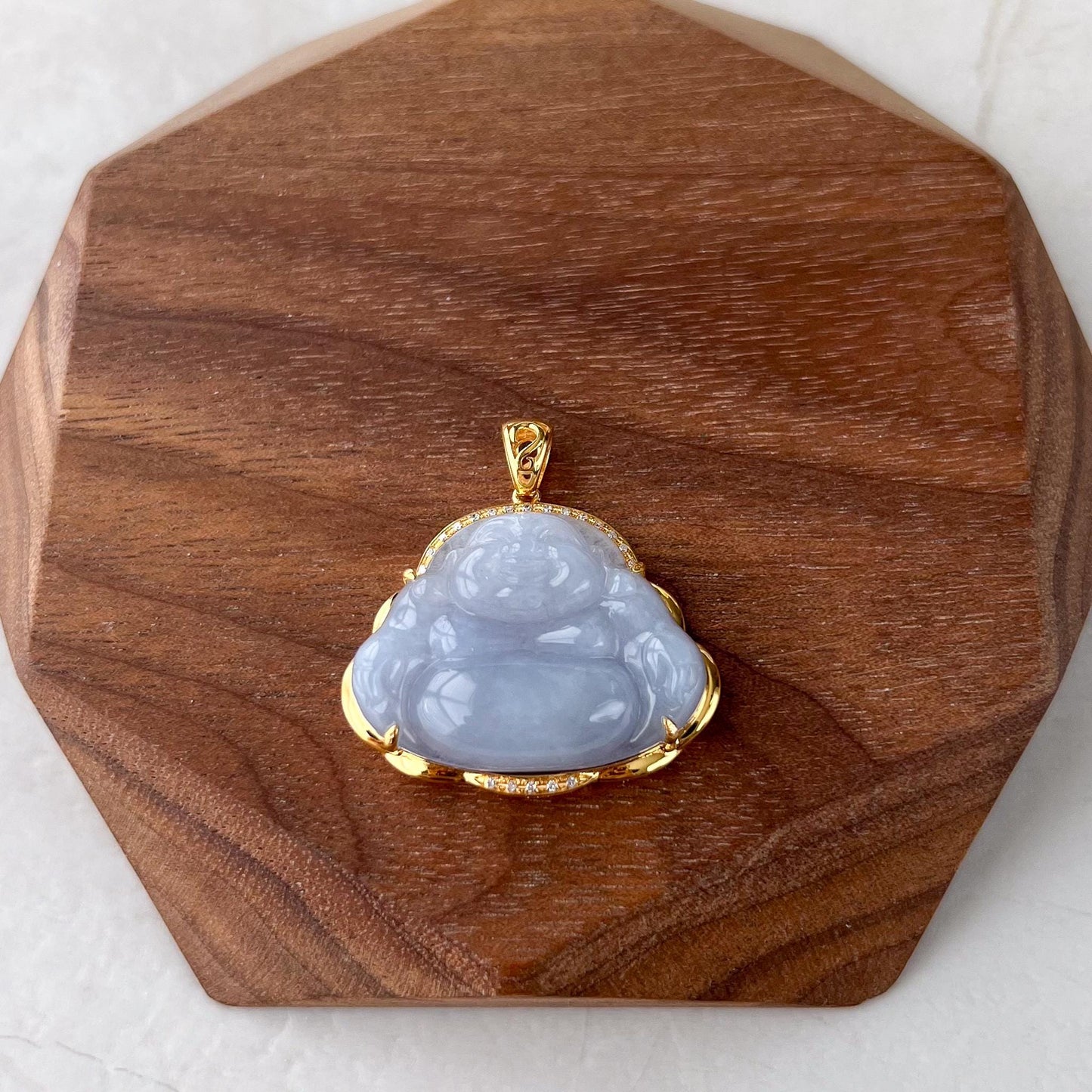 Lavender Happy Buddha Jade Pendant with 18k Solid Gold Frame, Translucent Light Purple Jadeite Jade Pendant, BH-1123-1736720327