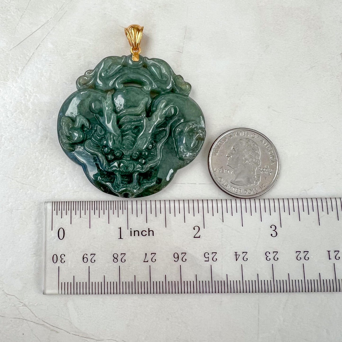 Prosperity Ruyi Dragon Pendant Jade Pendant, Jadeite Jade 如意 Hand Carved Pendant with 18K Gold, YO-0424-1736723308