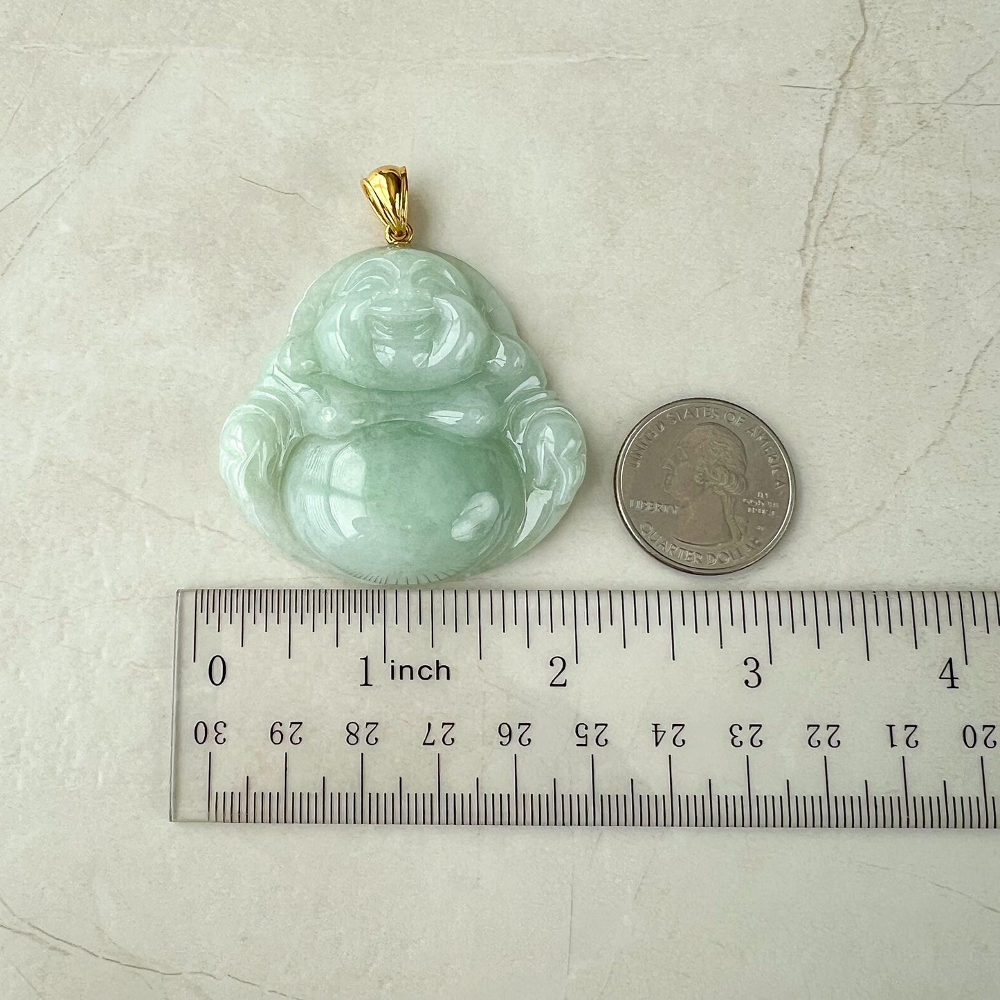 Very Large Jadeite Jade Large Happy Buddha Pendant, Light Green Jadeite Jade with 18k Solid Gold Bail, YGR-1124-1734817642