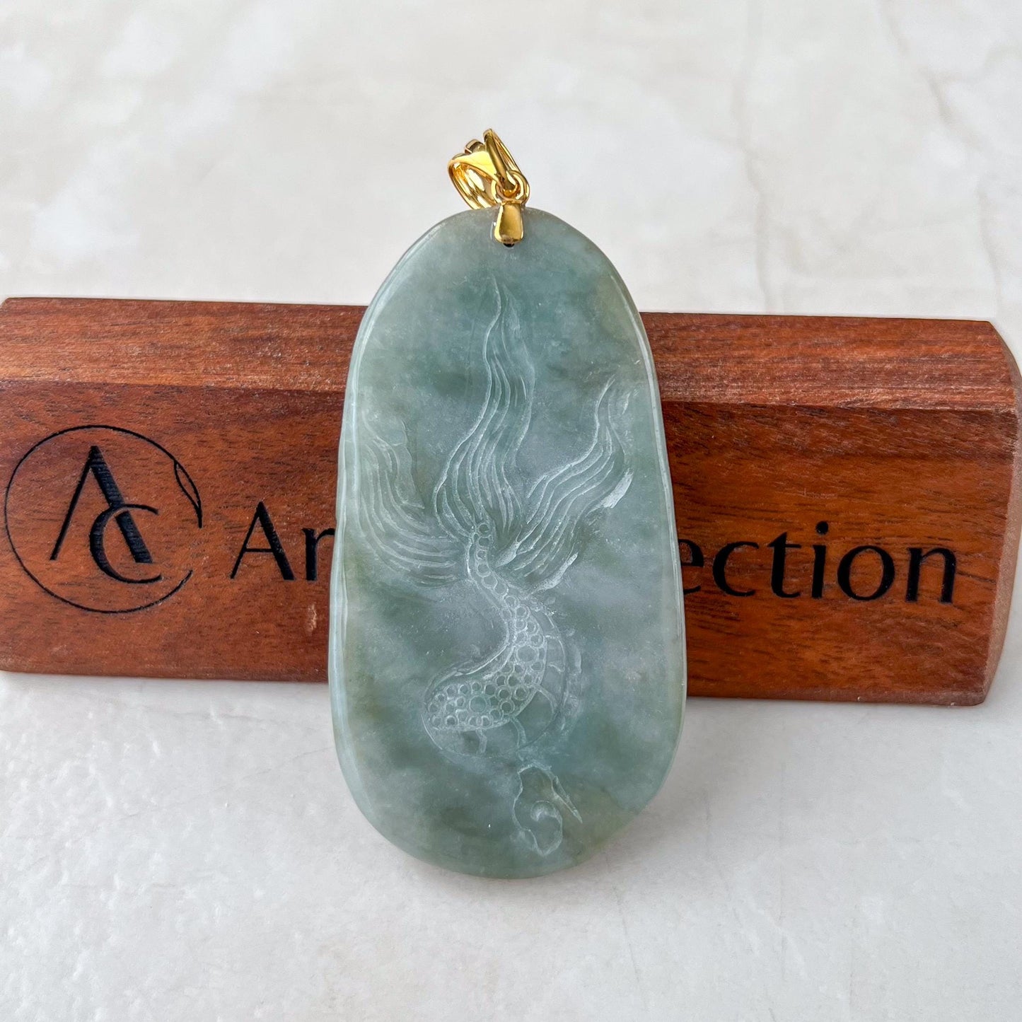 Celestial Helm Dragon Jade Pendant, Jadeite Jade Dragon Hand Carved Pendant with 18K Gold, BH-0224-0003060