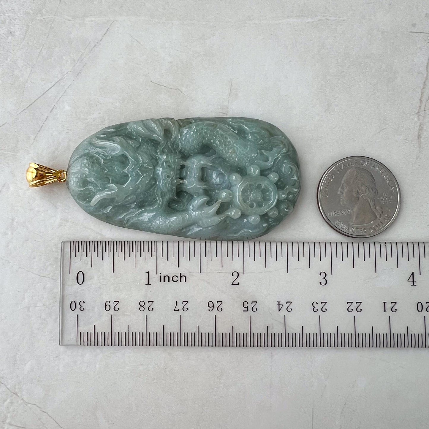 Celestial Helm Dragon Jade Pendant, Jadeite Jade Dragon Hand Carved Pendant with 18K Gold, BH-0224-0003060