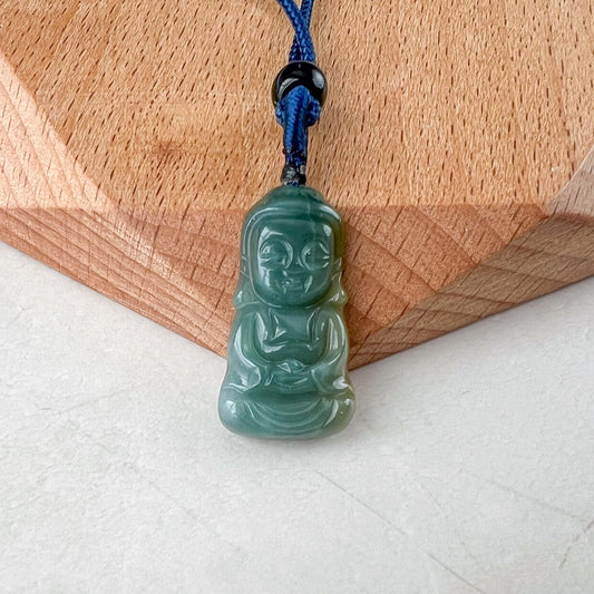 Small Baby Buddha Jade Pendant, Blue Green Jadeite Jade Baby Buddha Pendant Necklace, XY-0223-1647234977