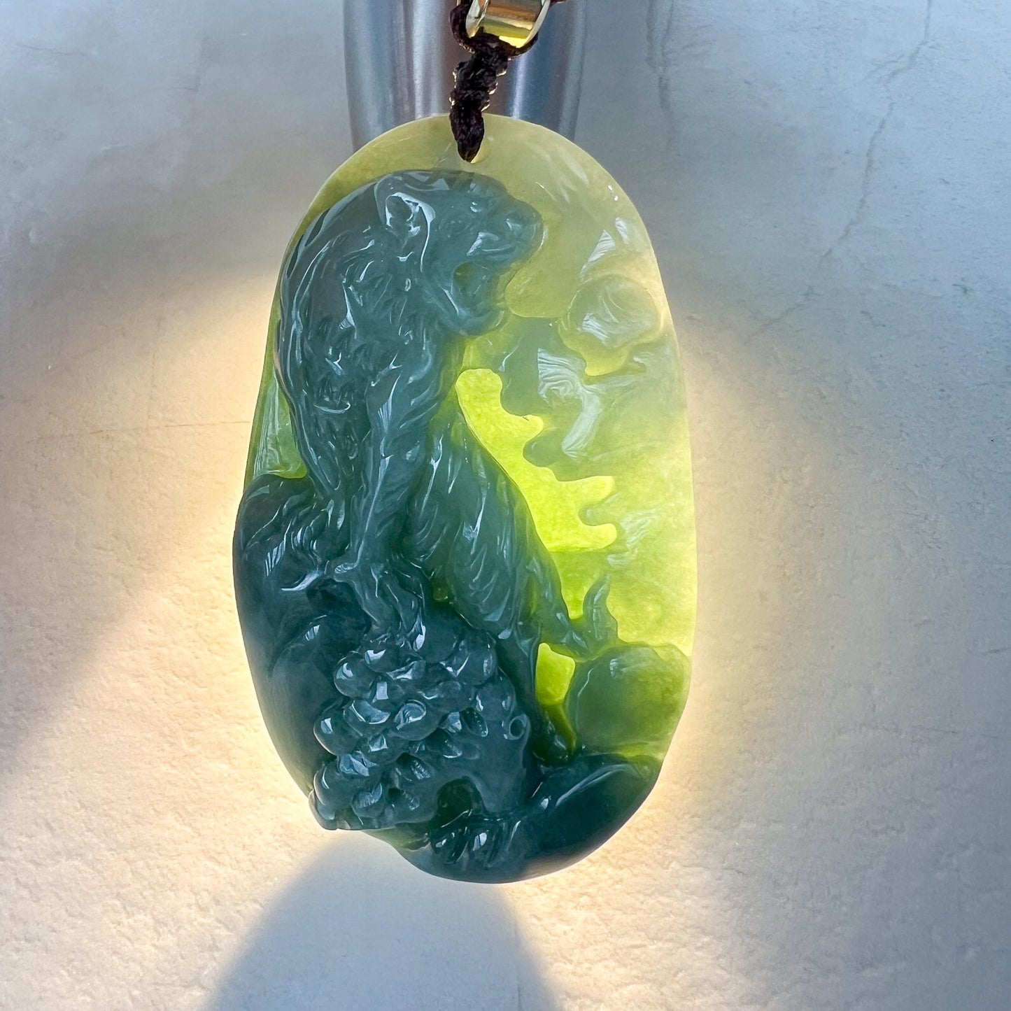 Tiger's Ascent Jade Pendant, Green Jadeite Hand Carved Jade Pendant, YJ-0522-0418390