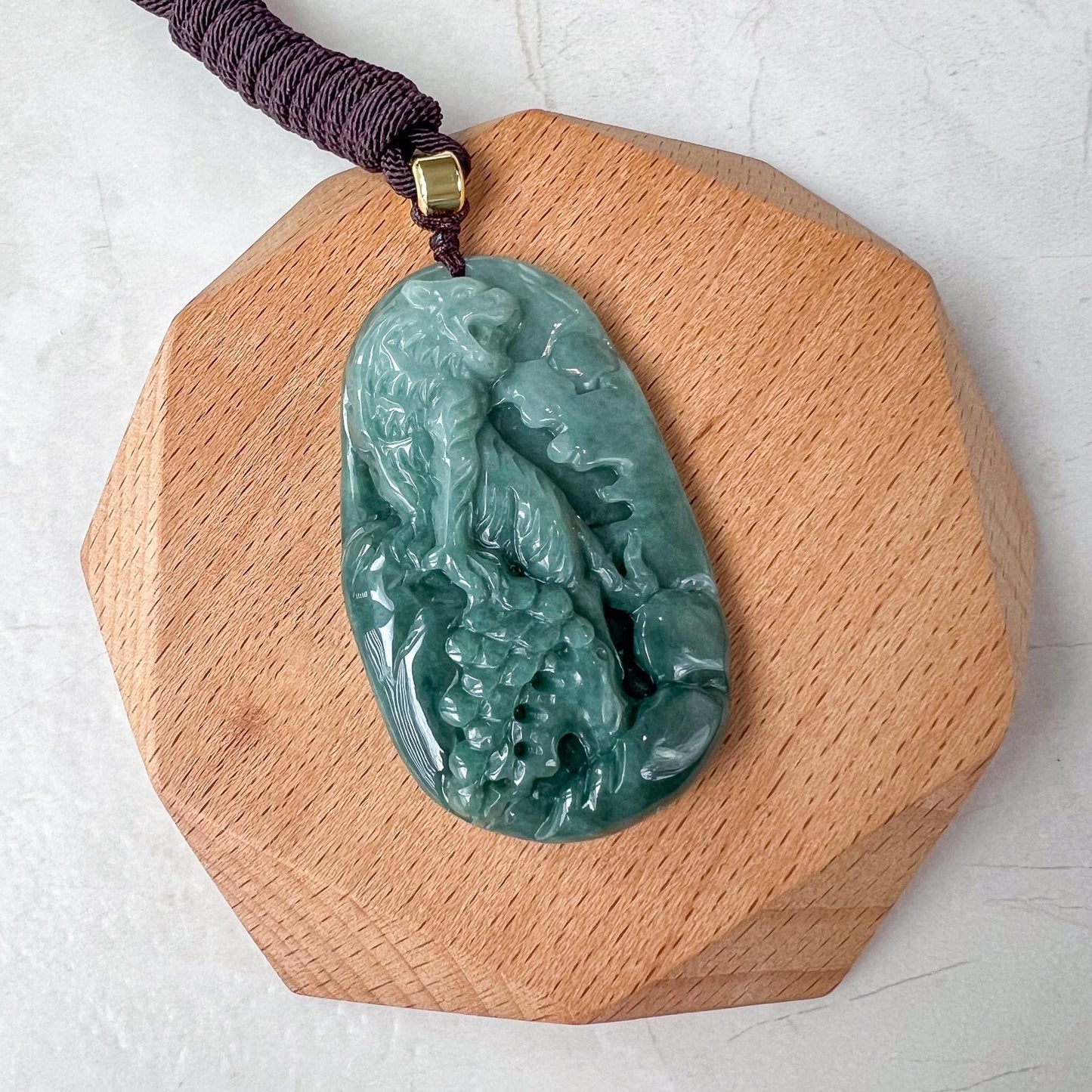 Tiger's Ascent Jade Pendant, Green Jadeite Hand Carved Jade Pendant, YJ-0522-0418390