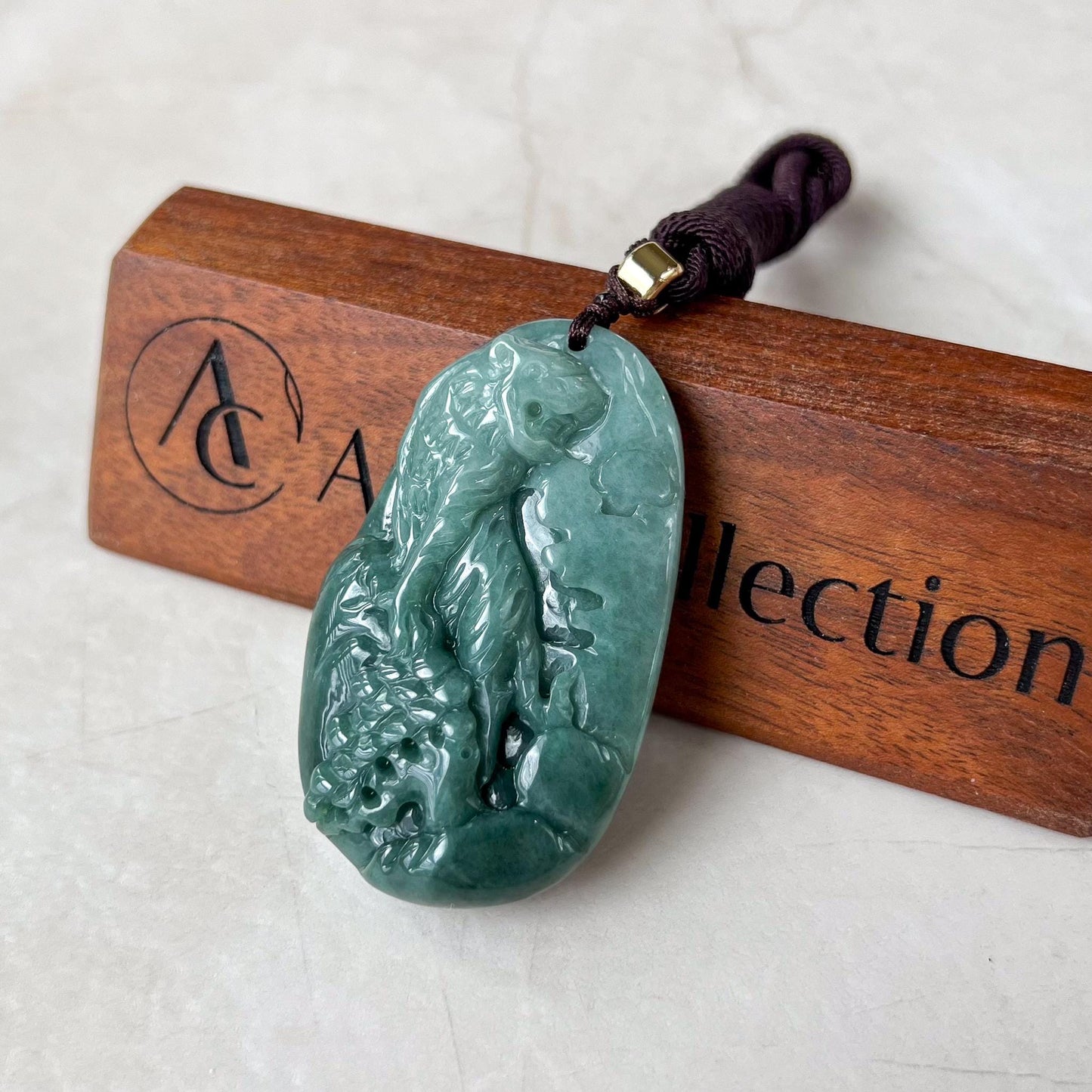 Tiger's Ascent Jade Pendant, Green Jadeite Hand Carved Jade Pendant, YJ-0522-0418390